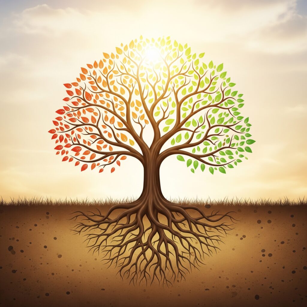 An image of a tree with deep roots